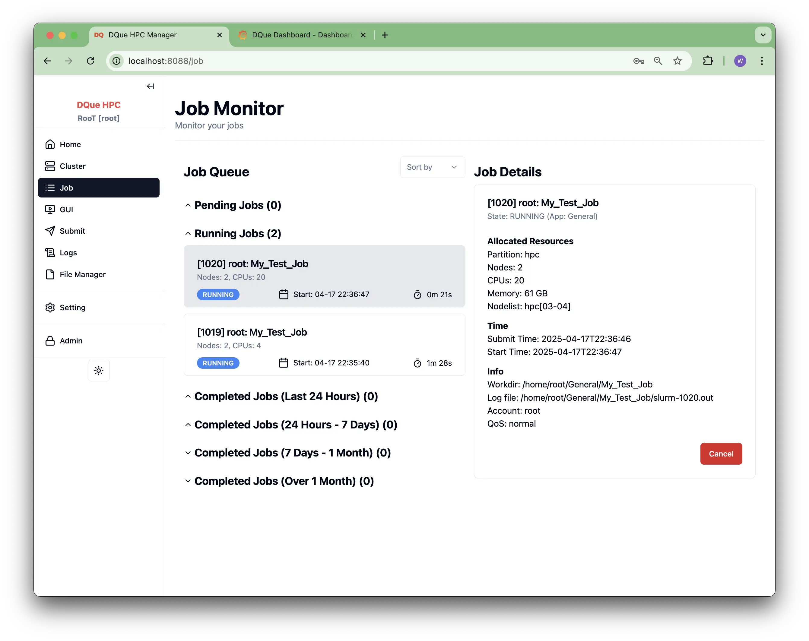 Job Monitoring Page